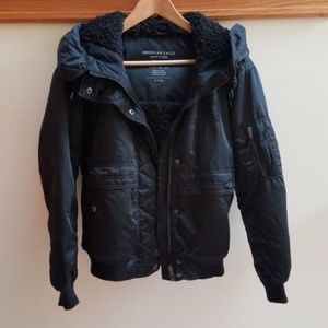 American Eagle Black Jacket Hooded Coat